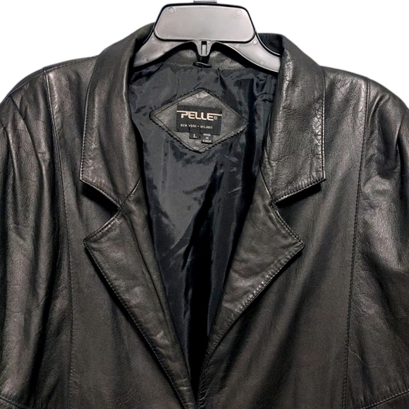 Pelle Vintage Black Leather 1980s Long Button Padded Jacket Women's Size Large - Picture 4 of 11